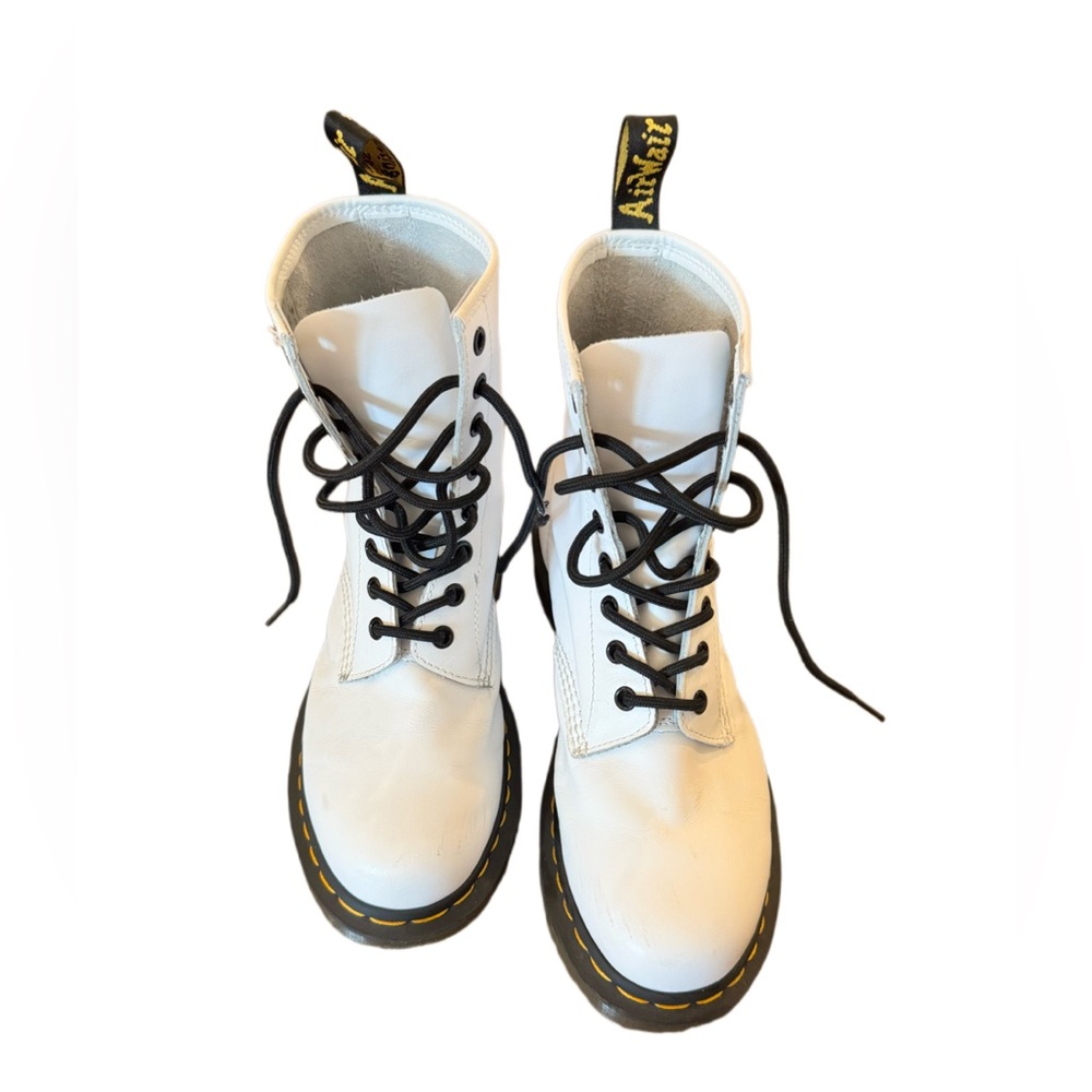 Dr. Martens White Combat Boots with Black Laces
